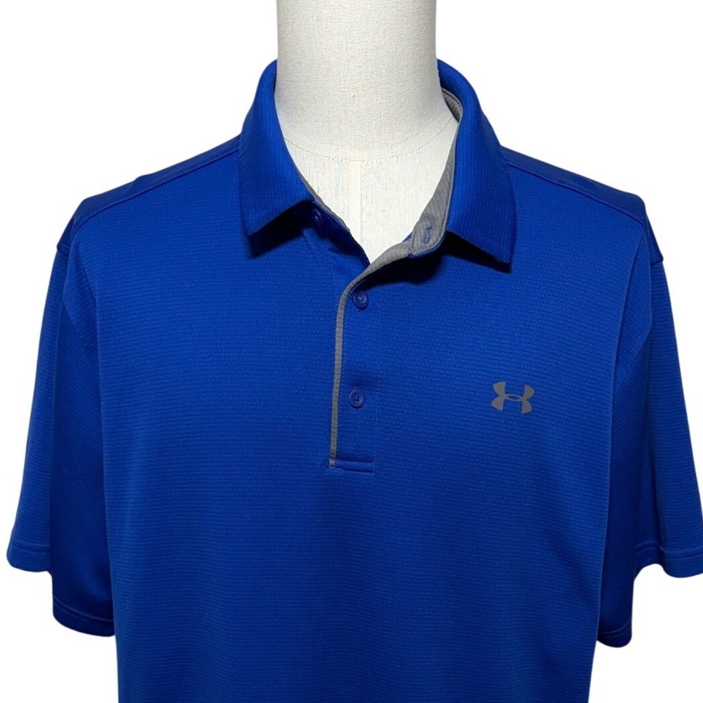 Under Armour Shirt Men XXL Blue Polo HeatGear Performance Short Sleeve Loose Fit